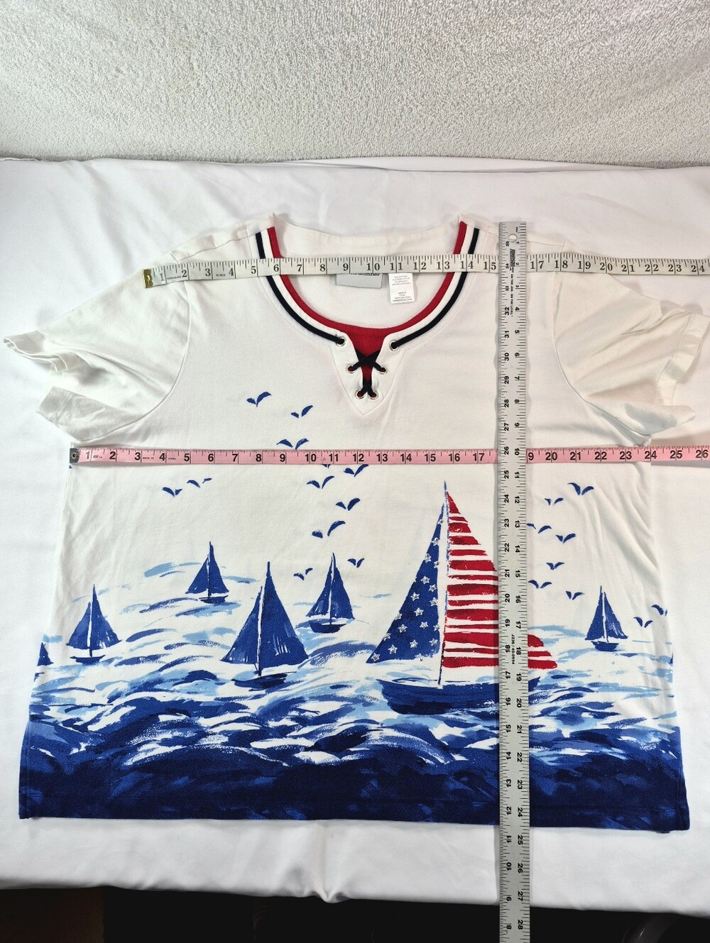 NWOT Alfred Dunner Nautical Sailboat American Flag Knit Tee Shirt XL Patriotic - Picture 5 of 6